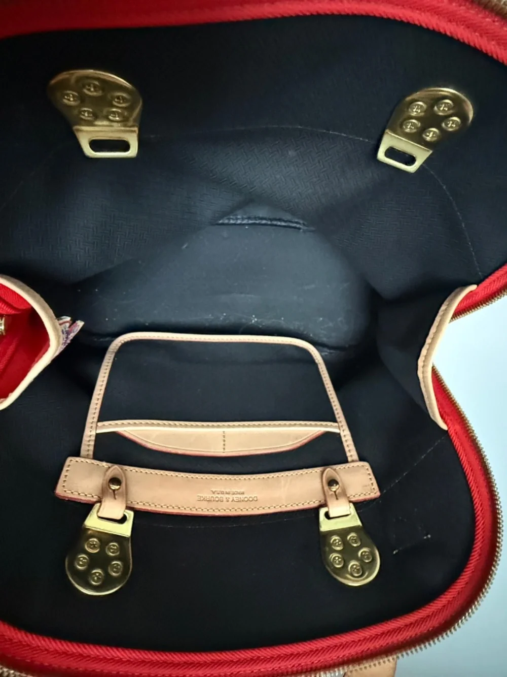 Dooney and Bourke Red Canvas and Tan leather purse. - Picture 4 of 6